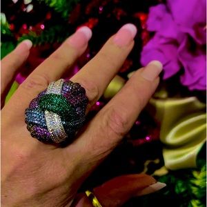 STUNNING BOLD Multicolor 16CTTW Ring, Swarovski Crystal Stone 18k Platinum Plate